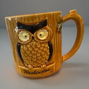 Unique Vintage Owl Souvenir Cup Mug Brown Handled Ceramic 3" Mug Cute Owl Themed